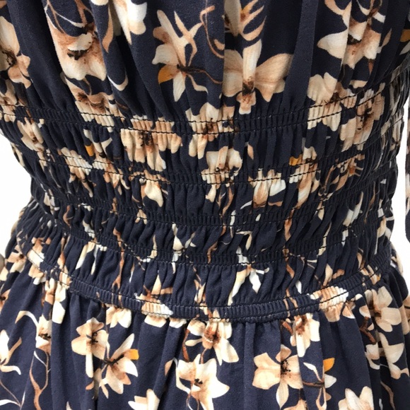 Large Navy Blue Floral Dress with Smocked Waist - Picture 4 of 10